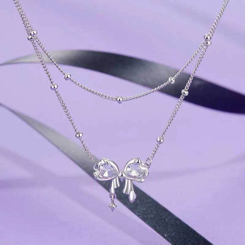 (imagen para) Collar con cadena y lazo brillante estilo PANDORA - BSN398 - Ver 2