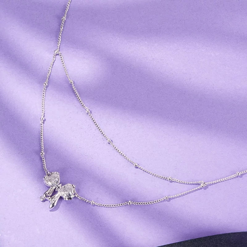 (imagen para) Collar con cadena y lazo brillante estilo PANDORA - BSN398 - Ver 3