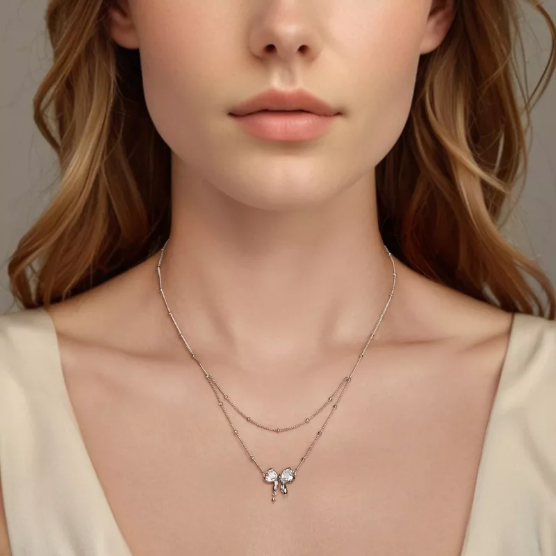 (imagen para) Collar con cadena y lazo brillante estilo PANDORA - BSN398 - Ver 5