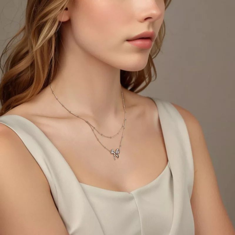 (imagen para) Collar con cadena y lazo brillante estilo PANDORA - BSN398 - Ver 6