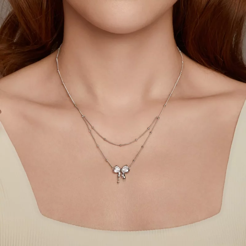 (imagen para) Collar con cadena y lazo brillante estilo PANDORA - BSN398 - Ver 7