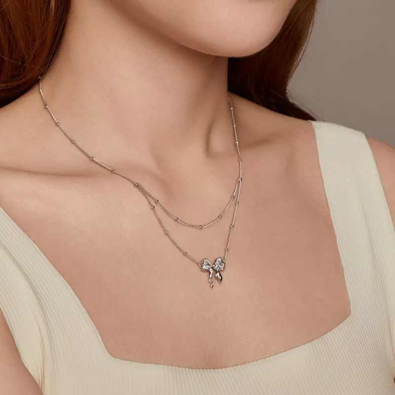 (imagen para) Collar con cadena y lazo brillante estilo PANDORA - BSN398 - Ver 8