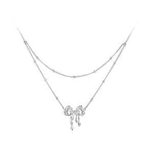 (imagen para) Collar con cadena y lazo brillante estilo PANDORA - BSN398