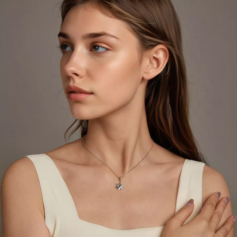 (imagen para) Collar con forma de ojo de demonio y estrella en estilo PANDORA - BSN397 - Ver 5