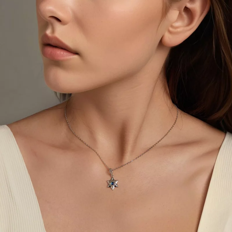 (imagen para) Collar con forma de ojo de demonio y estrella en estilo PANDORA - BSN397 - Ver 6