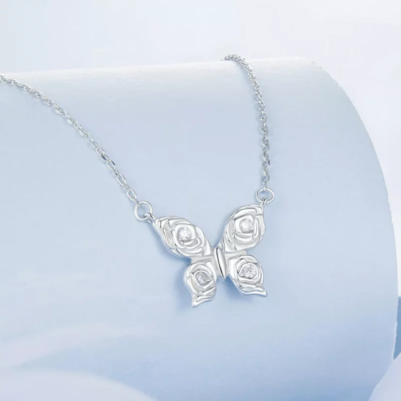 (imagen para) Collar con mariposa y rosa estilo PANDORA - BSN396 - Ver 2