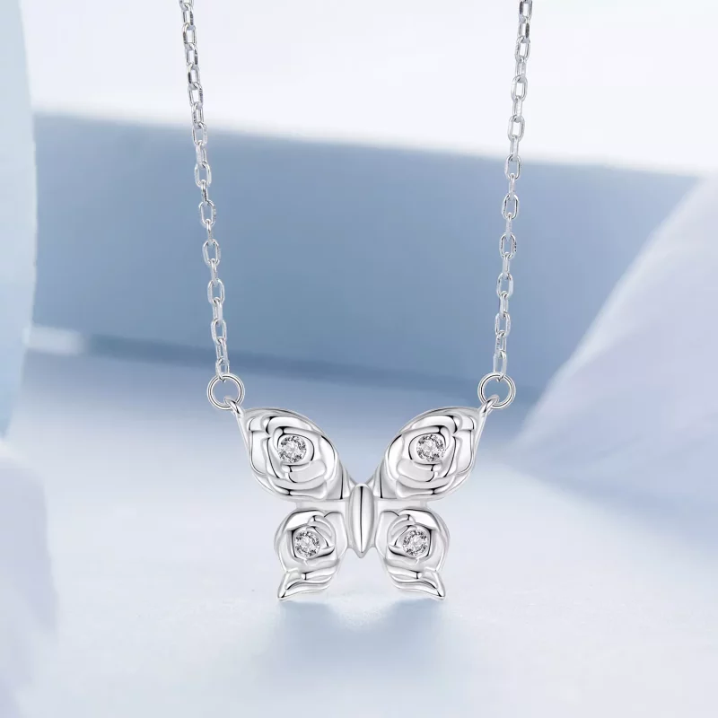 (imagen para) Collar con mariposa y rosa estilo PANDORA - BSN396 - Ver 3
