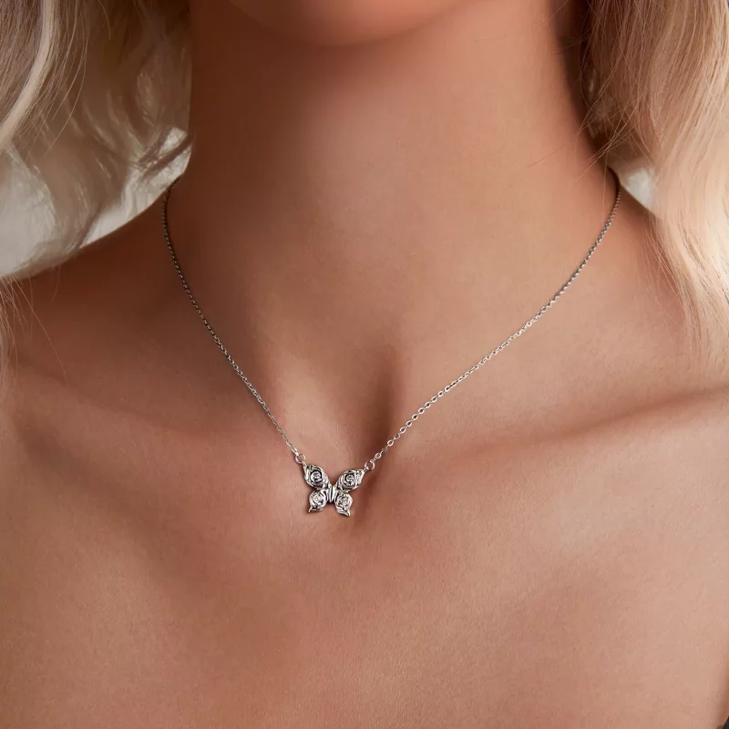 (imagen para) Collar con mariposa y rosa estilo PANDORA - BSN396 - Ver 5