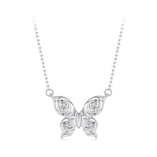 (imagen para) Collar con mariposa y rosa estilo PANDORA - BSN396