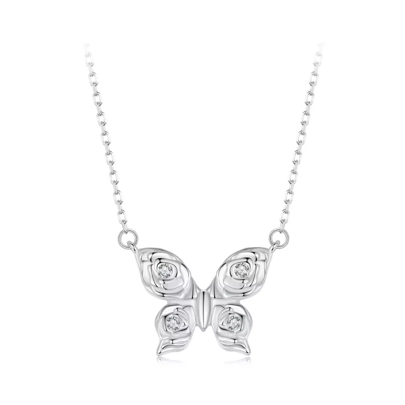 (imagen para) Collar con mariposa y rosa estilo PANDORA - BSN396