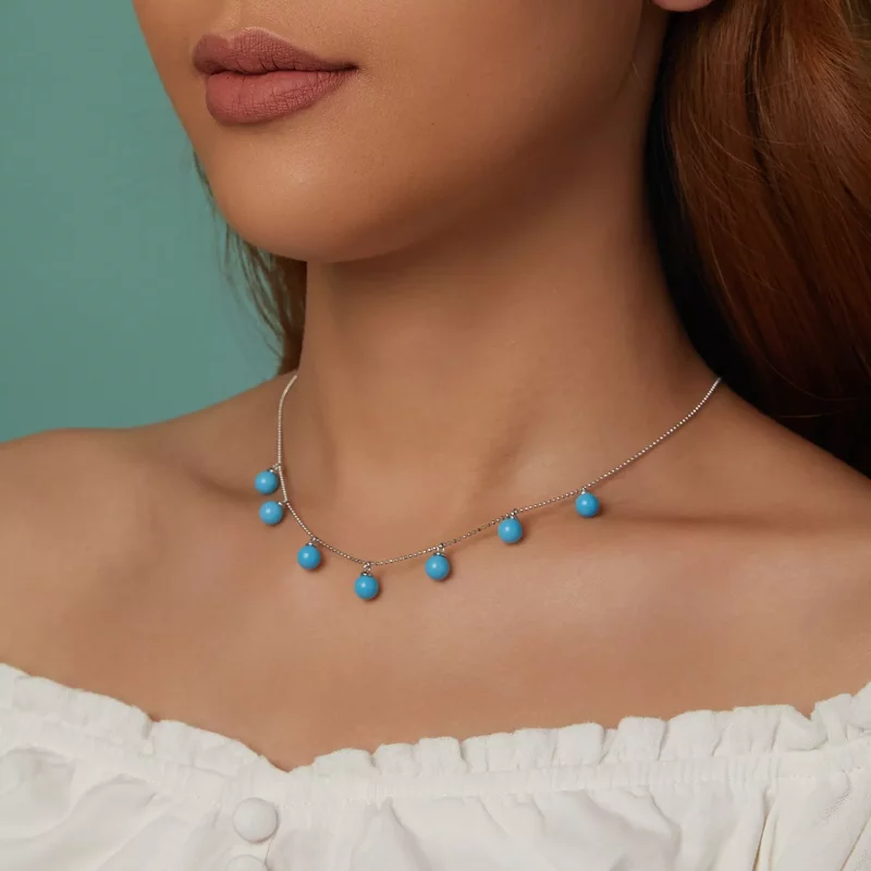 (imagen para) Collar de clavícula con turquesa azul estilo PANDORA - BSN405 - Ver 3