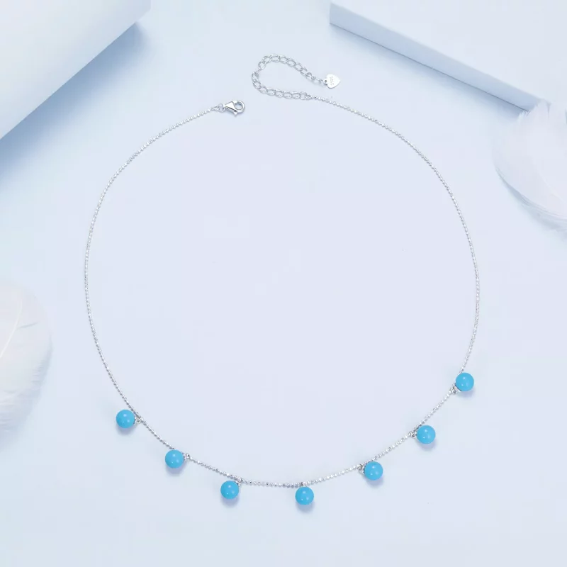 (imagen para) Collar de clavícula con turquesa azul estilo PANDORA - BSN405 - Ver 4