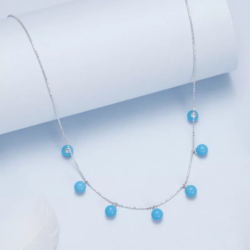 (imagen para) Collar de clavícula con turquesa azul estilo PANDORA - BSN405 - Ver 5