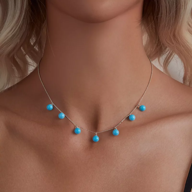 (imagen para) Collar de clavícula con turquesa azul estilo PANDORA - BSN405 - Ver 6