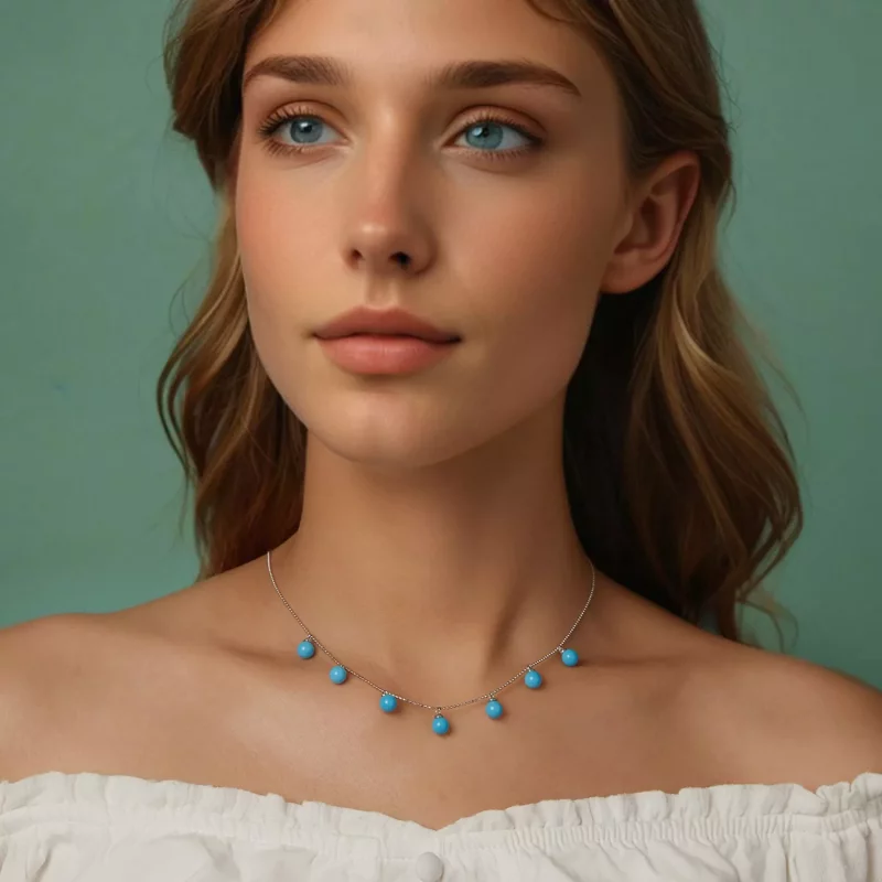 (imagen para) Collar de clavícula con turquesa azul estilo PANDORA - BSN405 - Ver 8