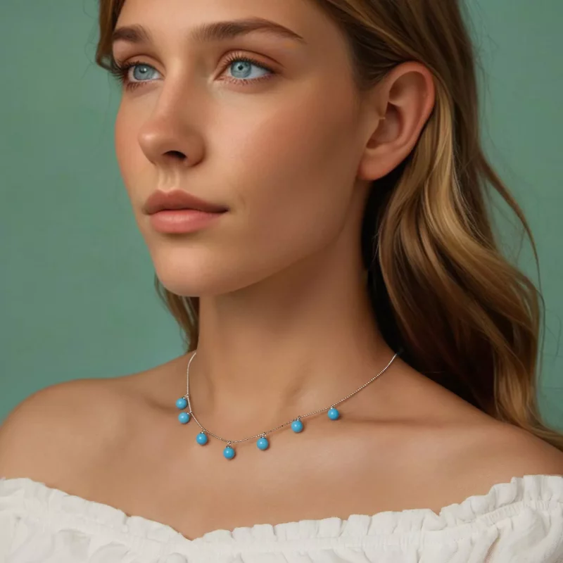 (imagen para) Collar de clavícula con turquesa azul estilo PANDORA - BSN405 - Ver 9