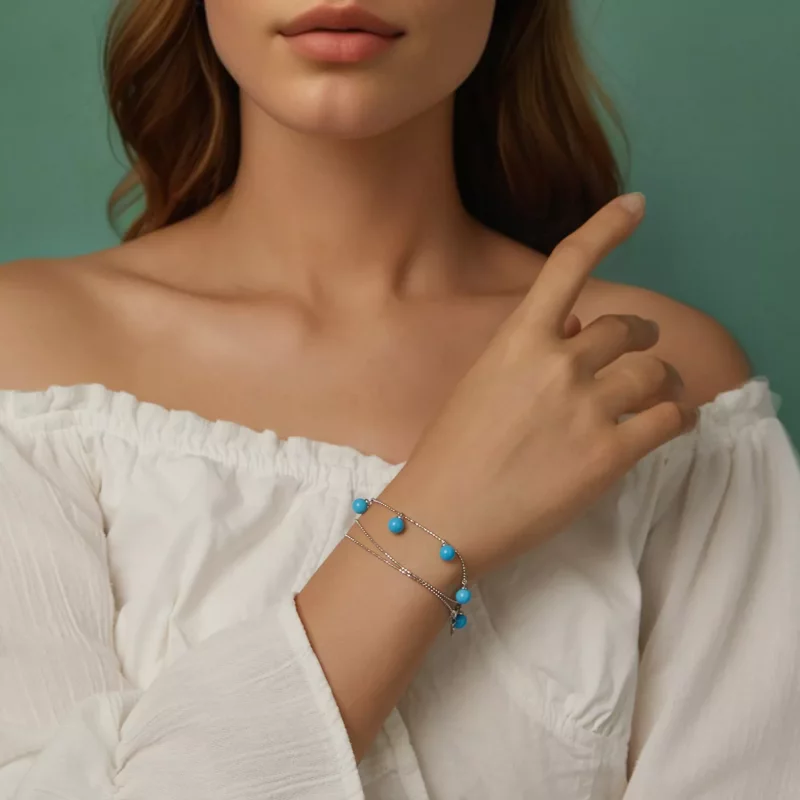 (imagen para) Collar de clavícula con turquesa azul estilo PANDORA - BSN405 - Ver 10