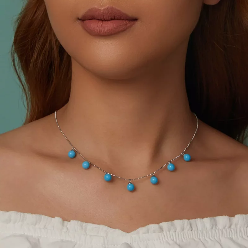(imagen para) Collar de clavícula con turquesa azul estilo PANDORA - BSN405 - Ver 11