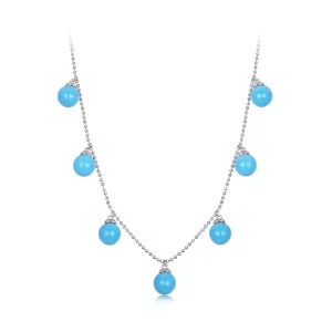 (imagen para) Collar de clavícula con turquesa azul estilo PANDORA - BSN405