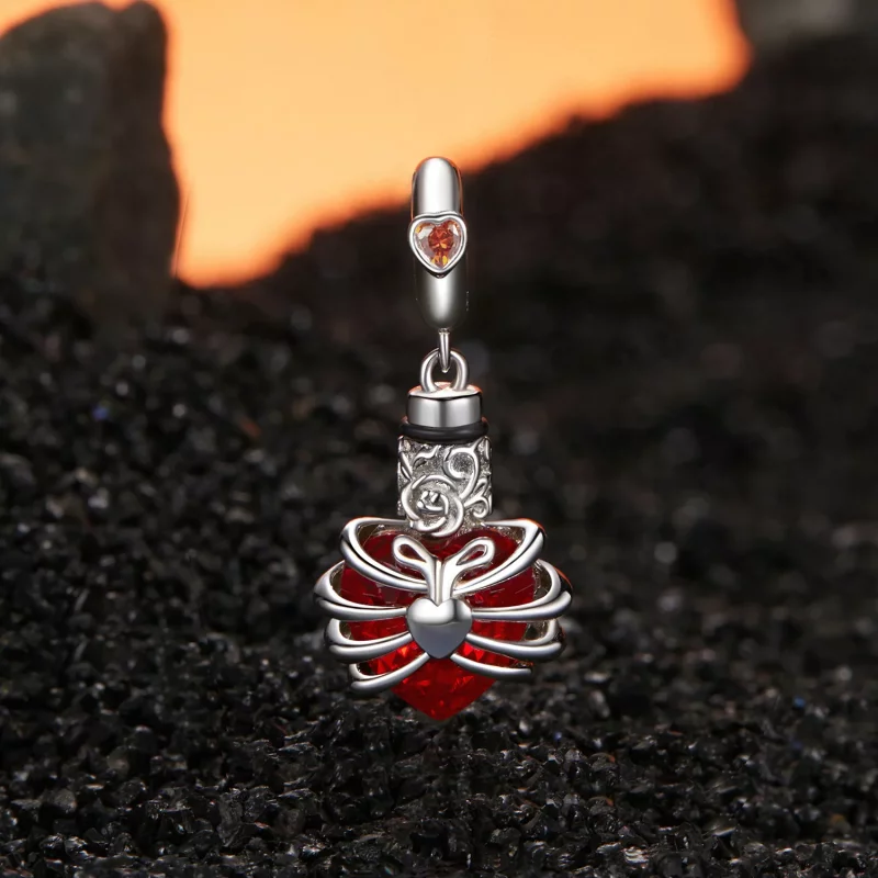 (imagen para) Corazón conmemorativo en forma de rosa estilo PANDORA en color rojo - BSC1058-RD - Ver 2