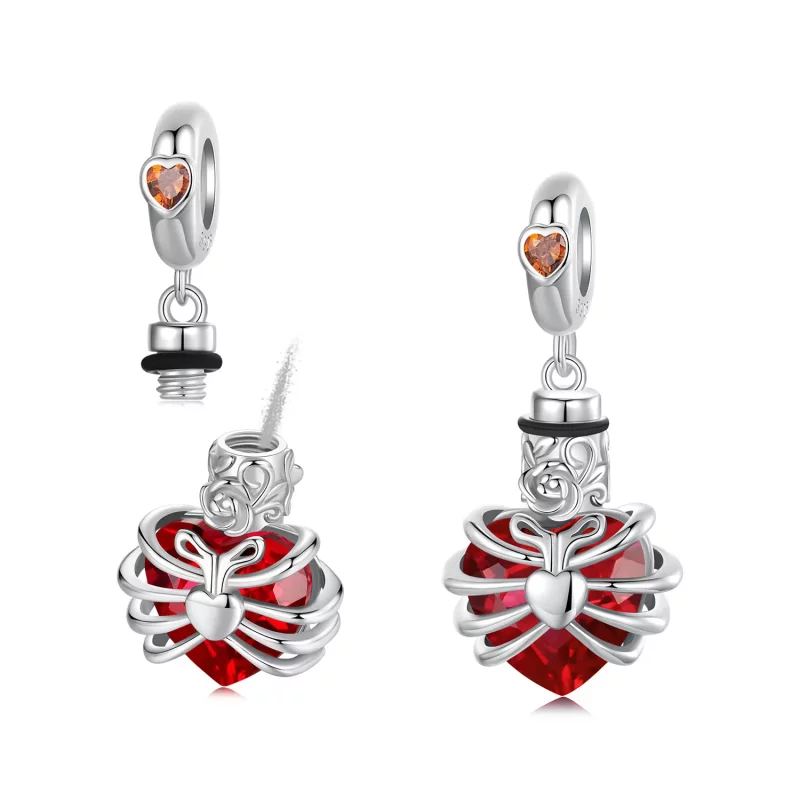 (imagen para) Corazón conmemorativo en forma de rosa estilo PANDORA en color rojo - BSC1058-RD - Ver 7