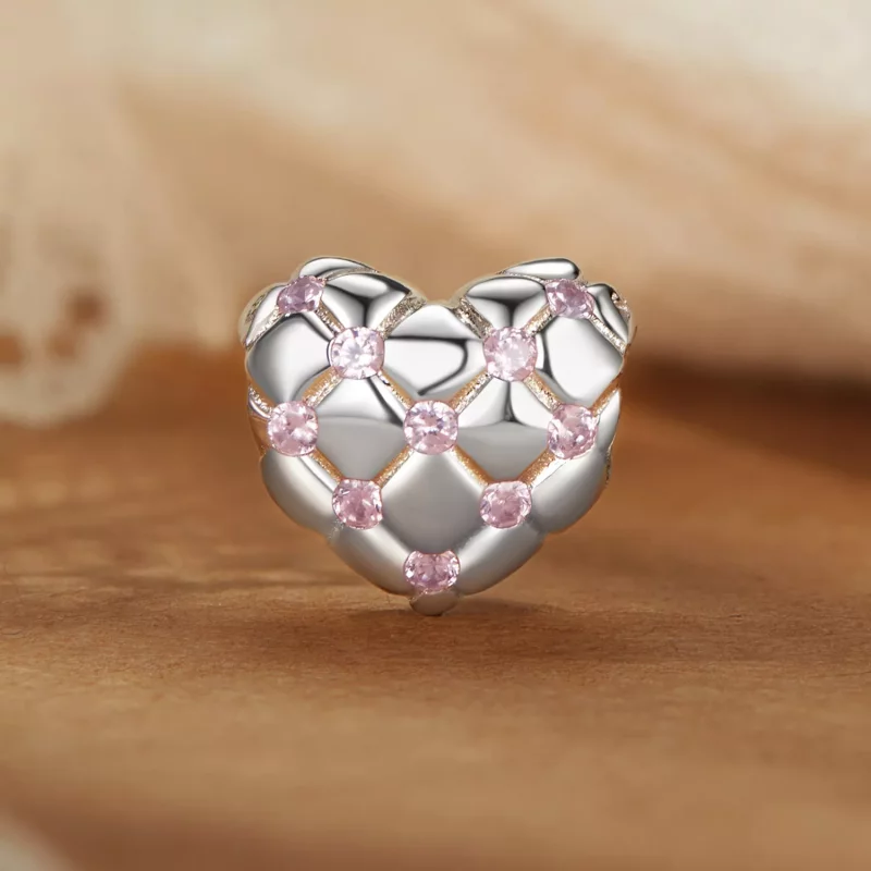 (imagen para) Cuentas con forma de corazón de diamantes rosas estilo PANDORA - BSC1054 - Ver 2