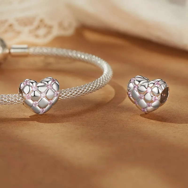 (imagen para) Cuentas con forma de corazón de diamantes rosas estilo PANDORA - BSC1054 - Ver 4