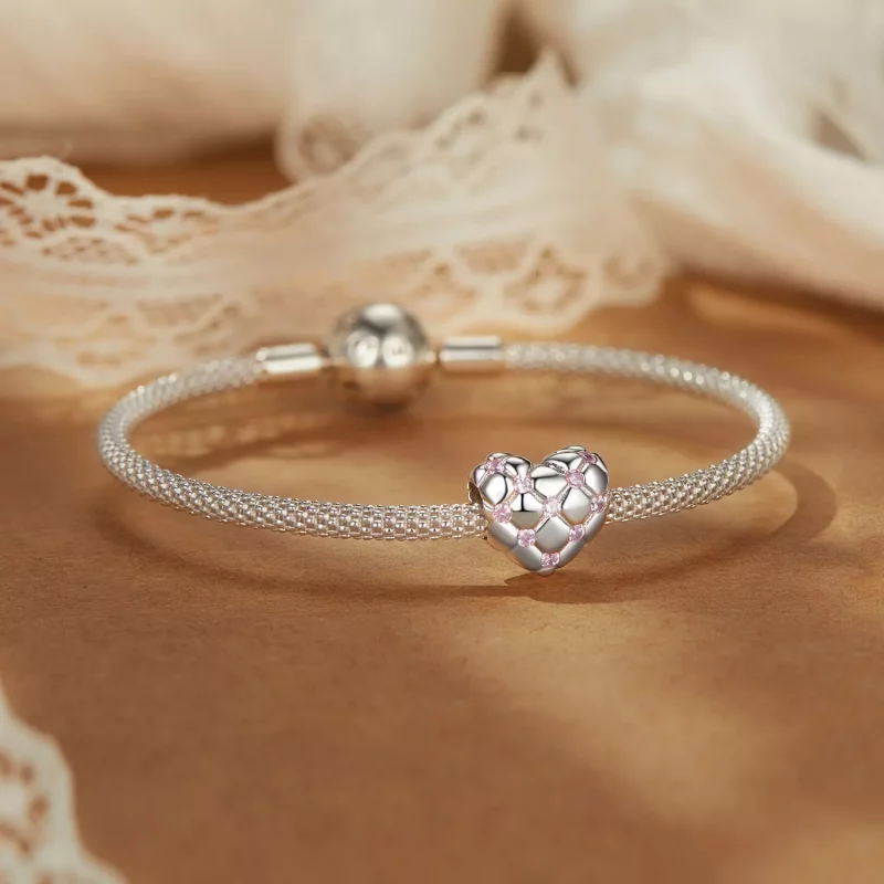 (imagen para) Cuentas con forma de corazón de diamantes rosas estilo PANDORA - BSC1054 - Ver 5