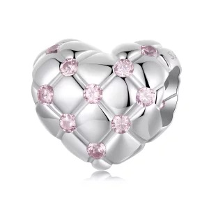 Cuentas con forma de corazón de diamantes rosas estilo PANDORA - BSC1054 (imagen para) Cuentas con forma de corazón de diamantes rosas estilo PANDORA - BSC1054
