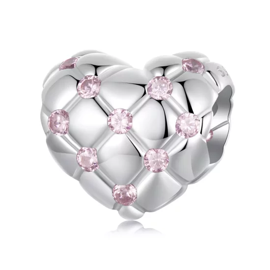 (imagen para) Cuentas con forma de corazón de diamantes rosas estilo PANDORA - BSC1054