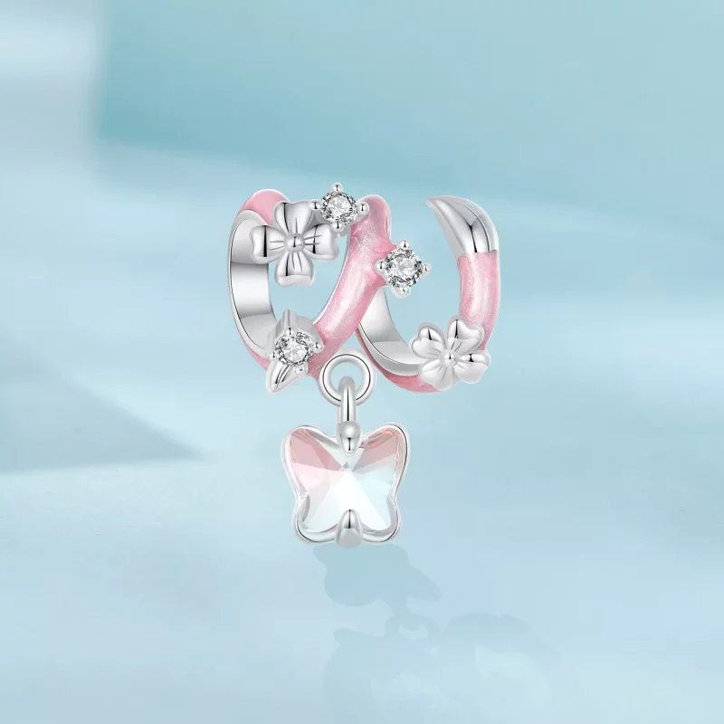 (imagen para) Cuentas con forma de mariposa y flor de amor estilo PANDORA - SCC2828 - Ver 2