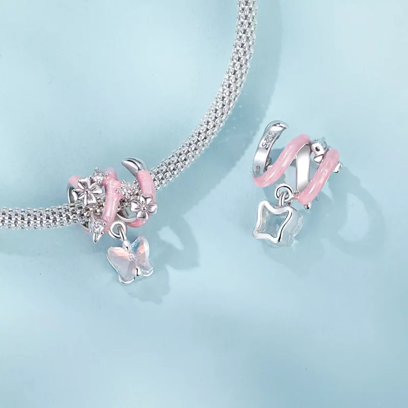 (imagen para) Cuentas con forma de mariposa y flor de amor estilo PANDORA - SCC2828 - Ver 5