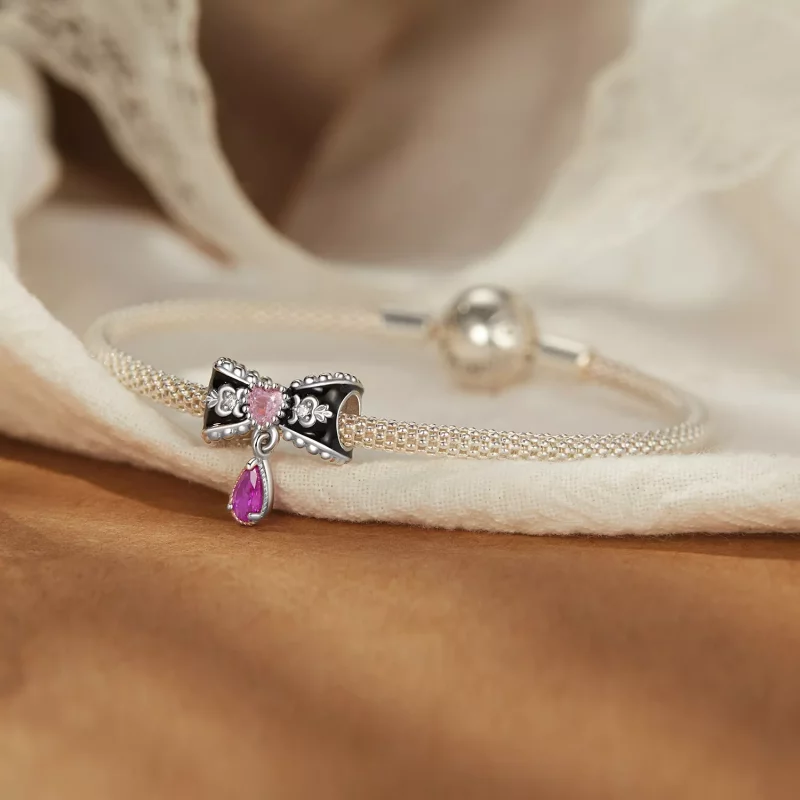 (imagen para) Cuentas con lazo romántico estilo PANDORA - BSC1055 - Ver 4