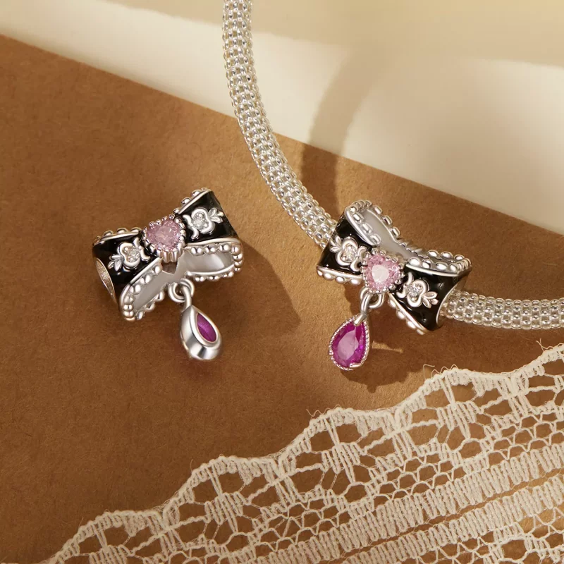 (imagen para) Cuentas con lazo romántico estilo PANDORA - BSC1055 - Ver 5