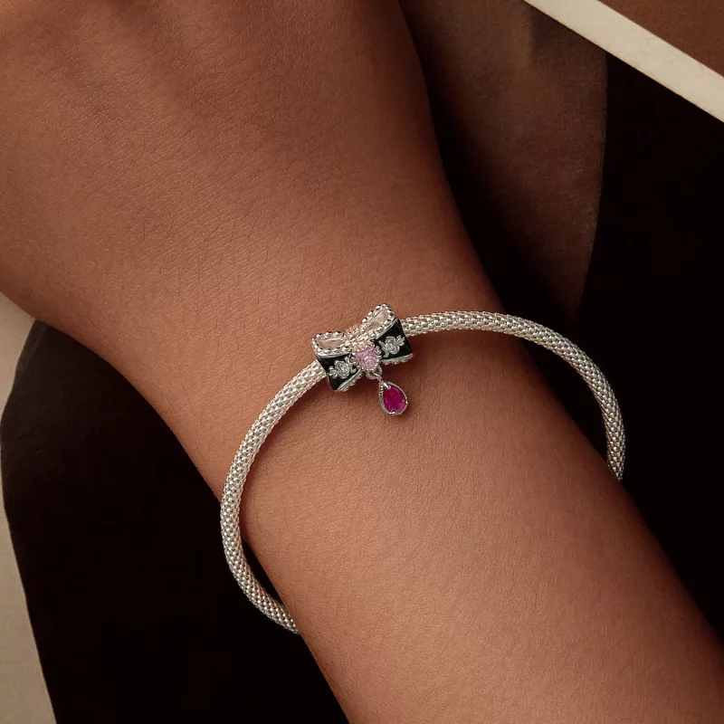 (imagen para) Cuentas con lazo romántico estilo PANDORA - BSC1055 - Ver 6