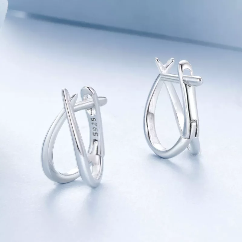 (imagen para) Exquisita hebilla de oreja de plata estilo PANDORA - BSE1053 - Ver 3