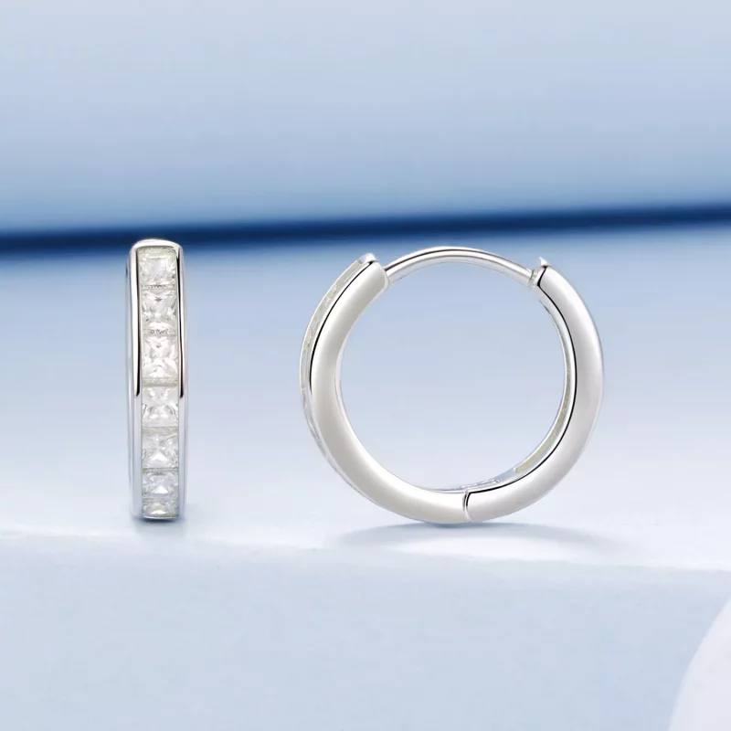 (imagen para) Pendientes brillantes de princesa cuadrada estilo PANDORA - BSE1102 - Ver 2