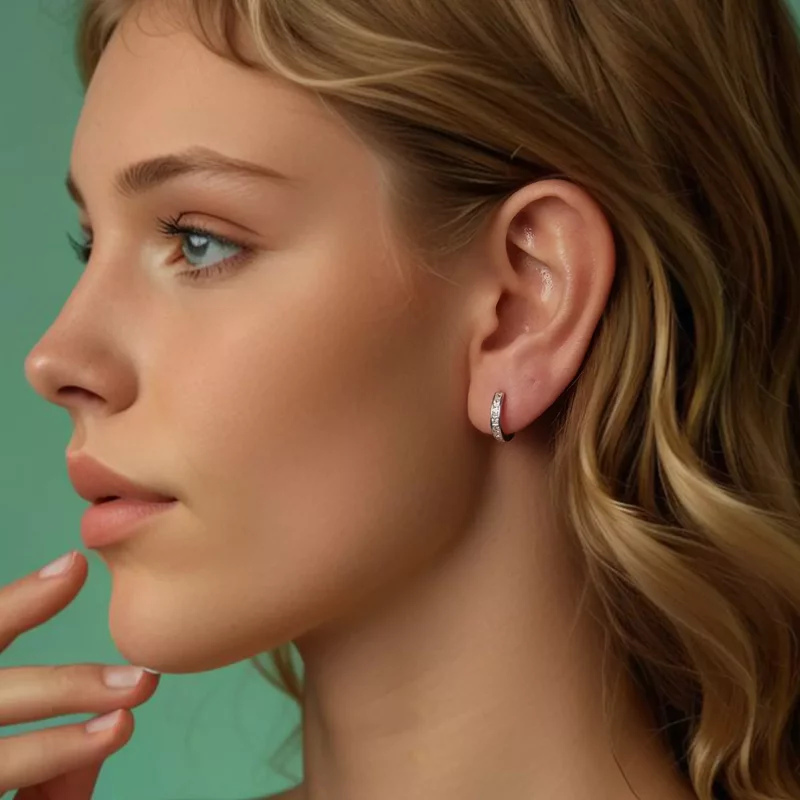 (imagen para) Pendientes brillantes de princesa cuadrada estilo PANDORA - BSE1102 - Ver 6