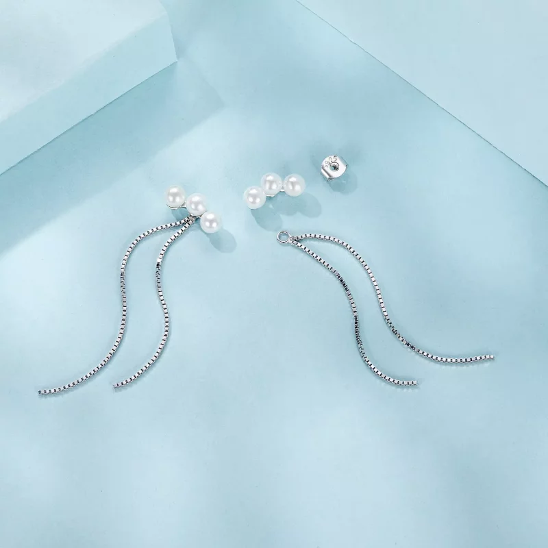 (imagen para) Pendientes con borlas de perlas y conchas estilo PANDORA - SCE1777 - Ver 3