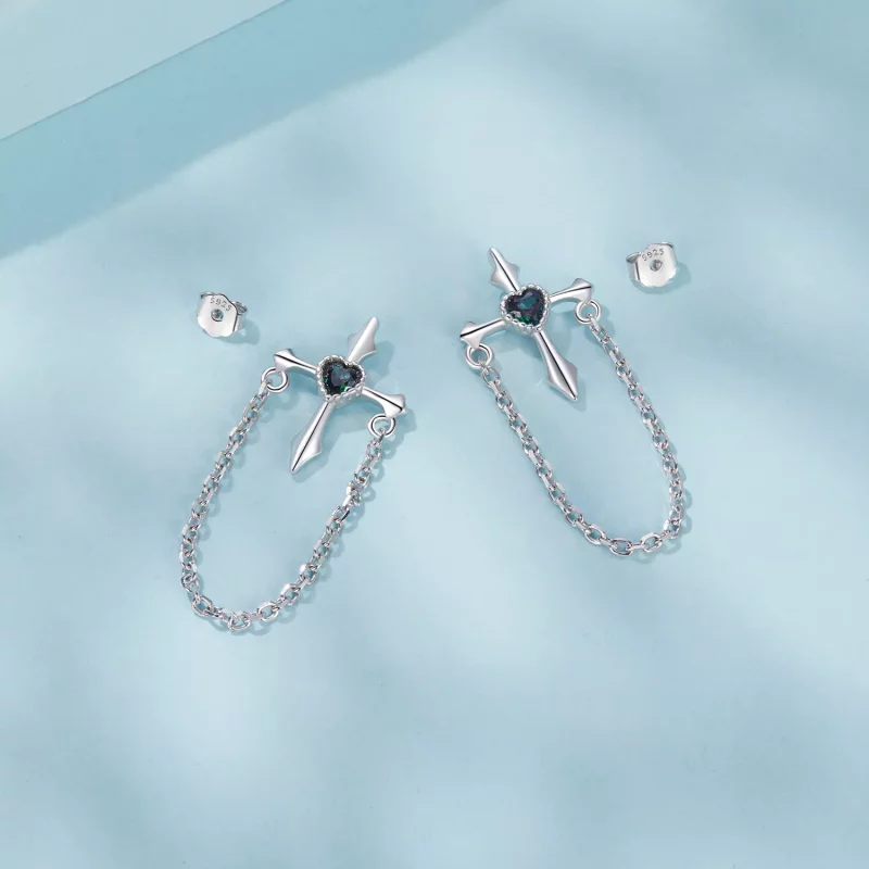 (imagen para) Pendientes con cadena cruzada estilo PANDORA - SCE1808 - Ver 4