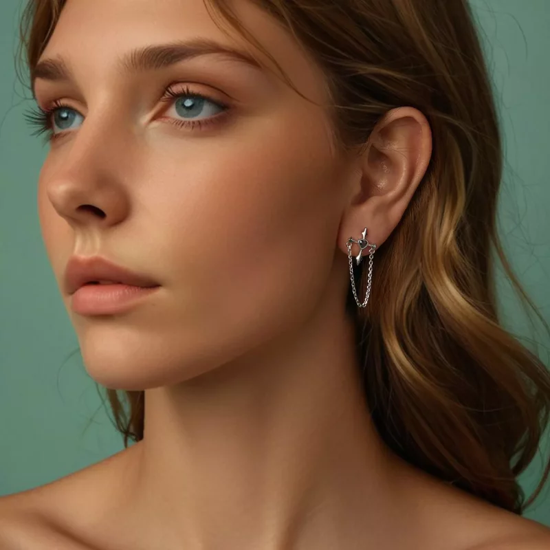 (imagen para) Pendientes con cadena cruzada estilo PANDORA - SCE1808 - Ver 7