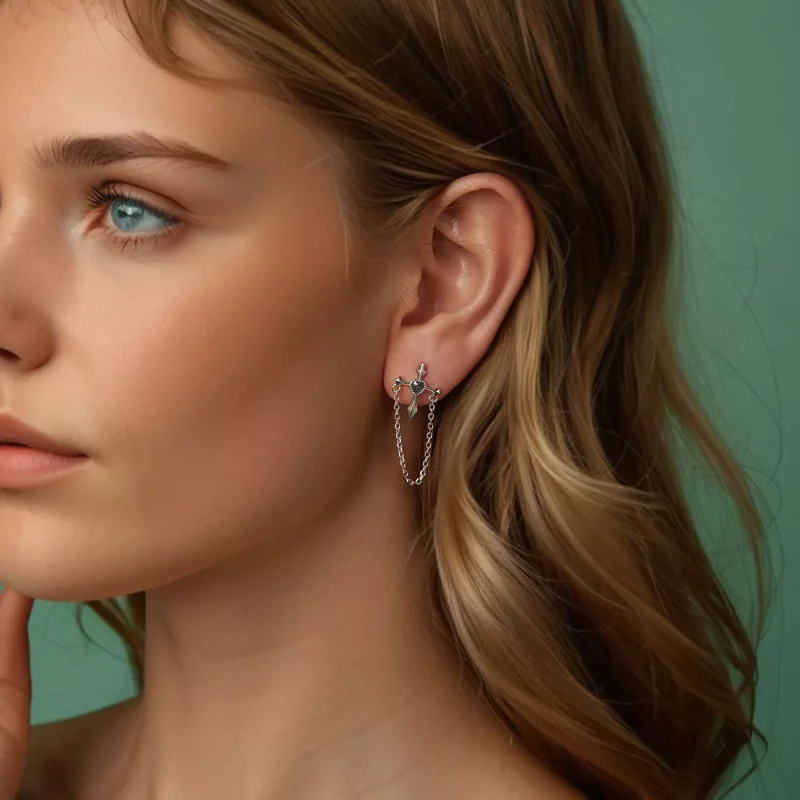 (imagen para) Pendientes con cadena cruzada estilo PANDORA - SCE1808 - Ver 8