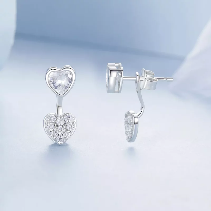 (imagen para) Pendientes con forma de corazón en la parte delantera y trasera estilo PANDORA - - Ver 3