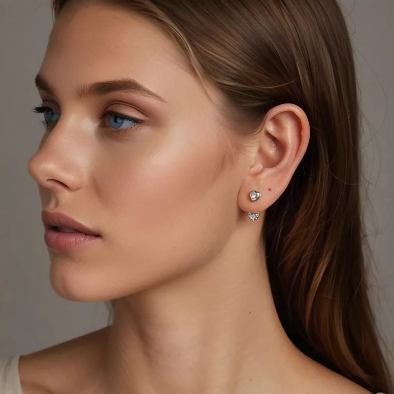(imagen para) Pendientes con forma de corazón en la parte delantera y trasera estilo PANDORA - - Ver 7