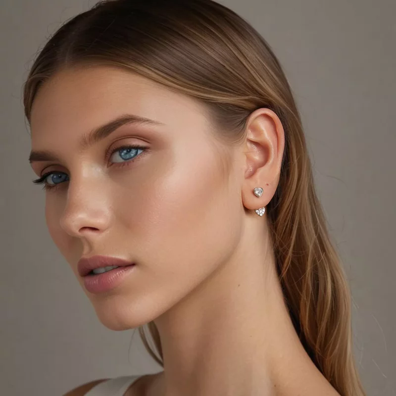 (imagen para) Pendientes con forma de corazón en la parte delantera y trasera estilo PANDORA - - Ver 8