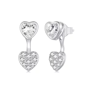 (imagen para) Pendientes con forma de corazón en la parte delantera y trasera estilo PANDORA - BSE1043