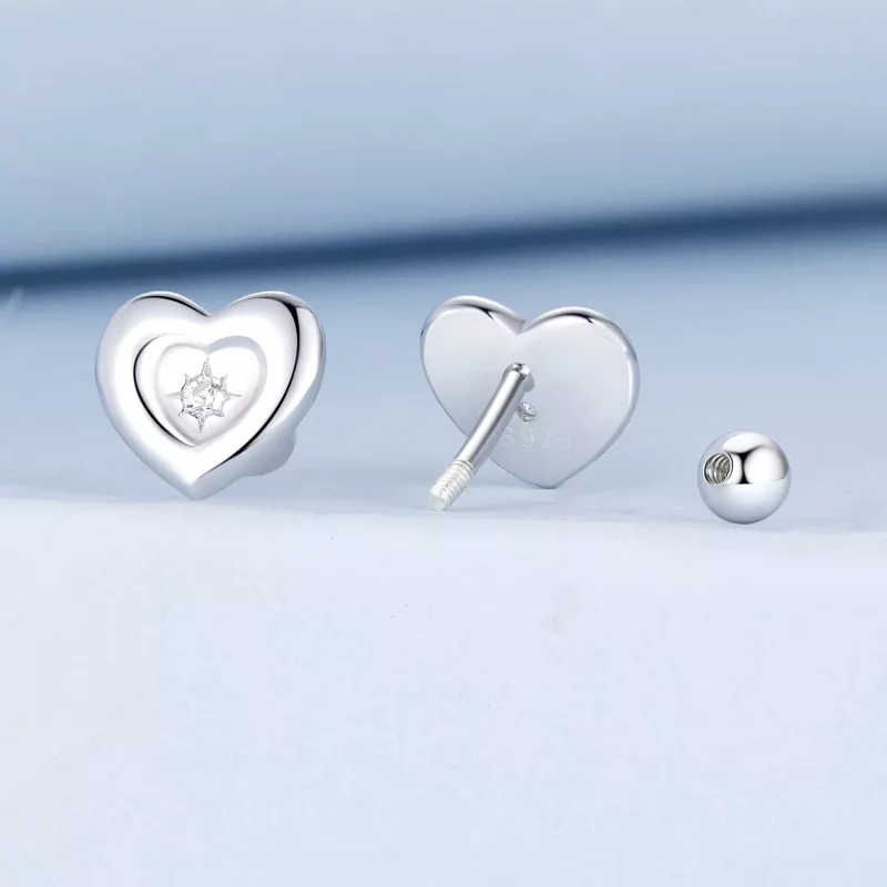 (imagen para) Pendientes con forma de corazón y estrella estilo PANDORA - BSE1045 - Ver 2