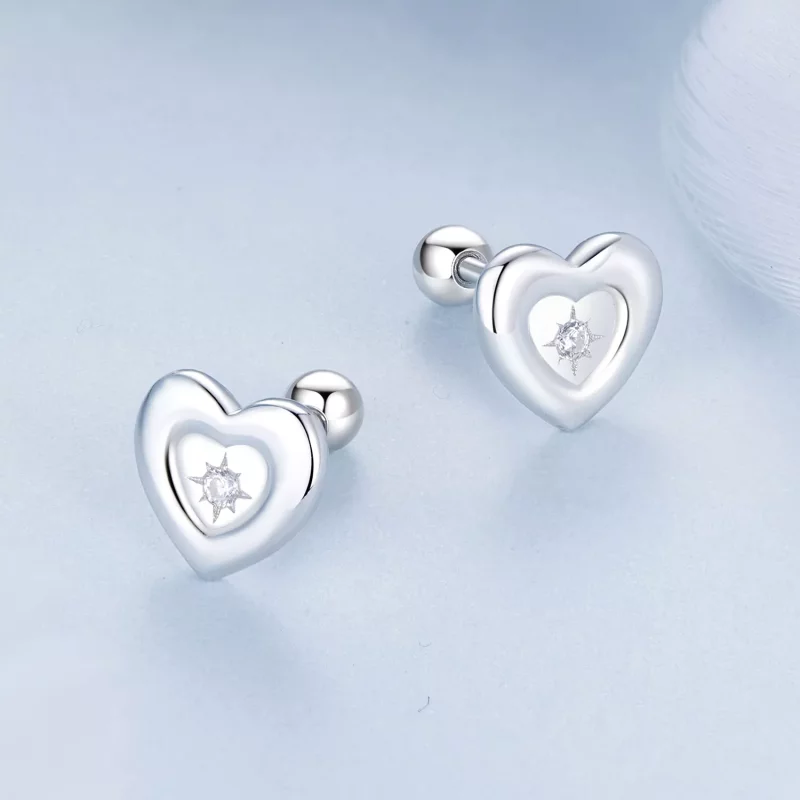(imagen para) Pendientes con forma de corazón y estrella estilo PANDORA - BSE1045 - Ver 3