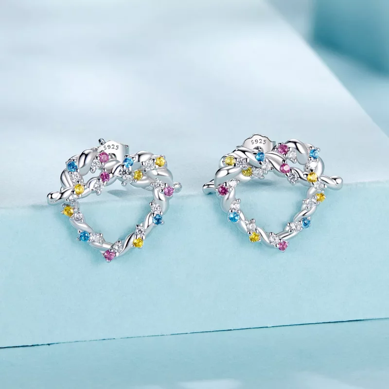 (imagen para) Pendientes con forma de corazón y giro estilo PANDORA - SCE1776 - Ver 2