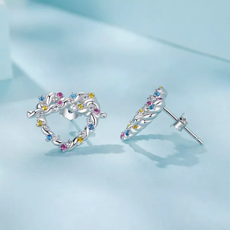 (imagen para) Pendientes con forma de corazón y giro estilo PANDORA - SCE1776 - Ver 4